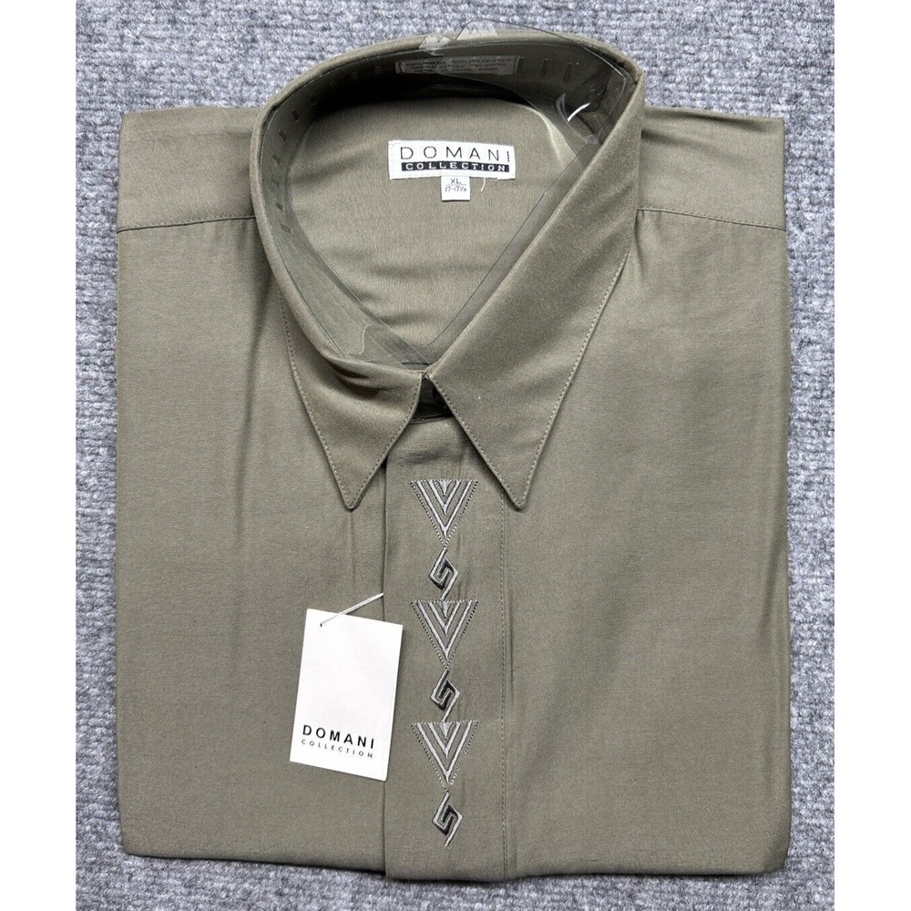 Vintage Domani Collection Dress Shirt Mens XL 17-17.5 Green Long Sleeve NOS New